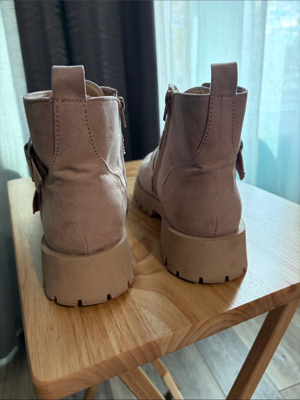 Journee Collection Taupe Double-Buckle Ankle Booties - Picture 2 of 5